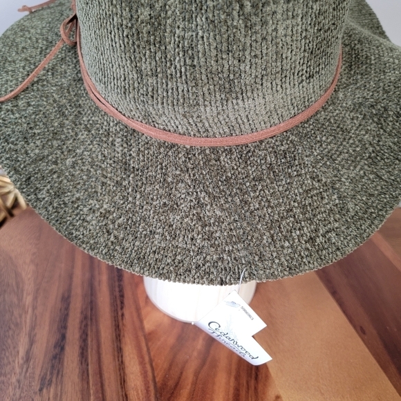 NEW Olive Green Soft Floppy Hat Womens One Size Brien Faux Leather Trim Boho - Picture 8 of 16